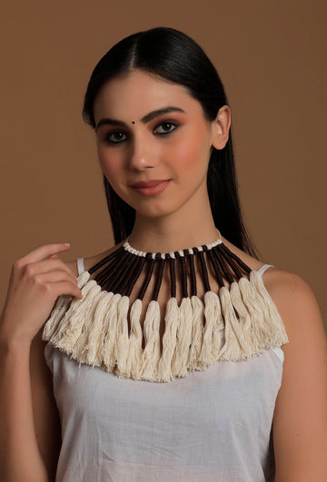 White and Black Thread Silver Tribal Necklace